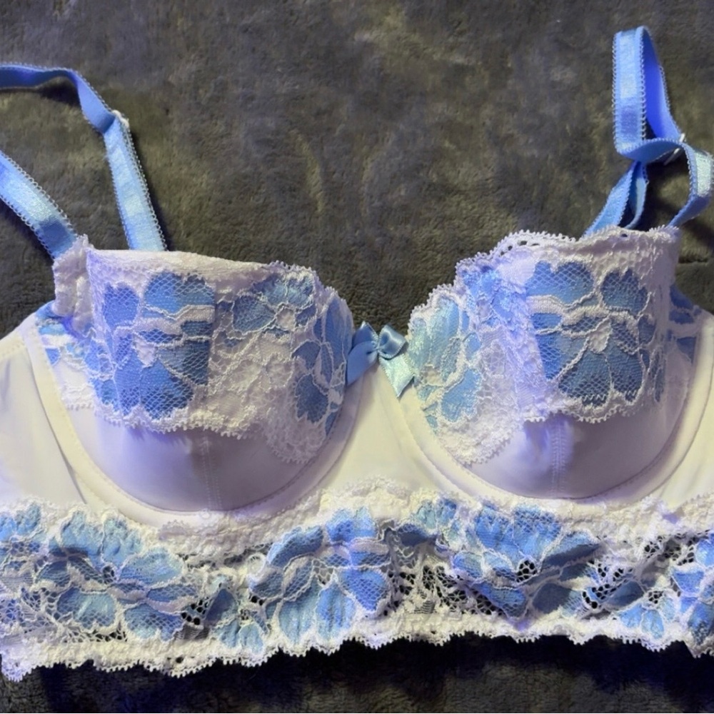Adore Me Blue and White Lace Bra